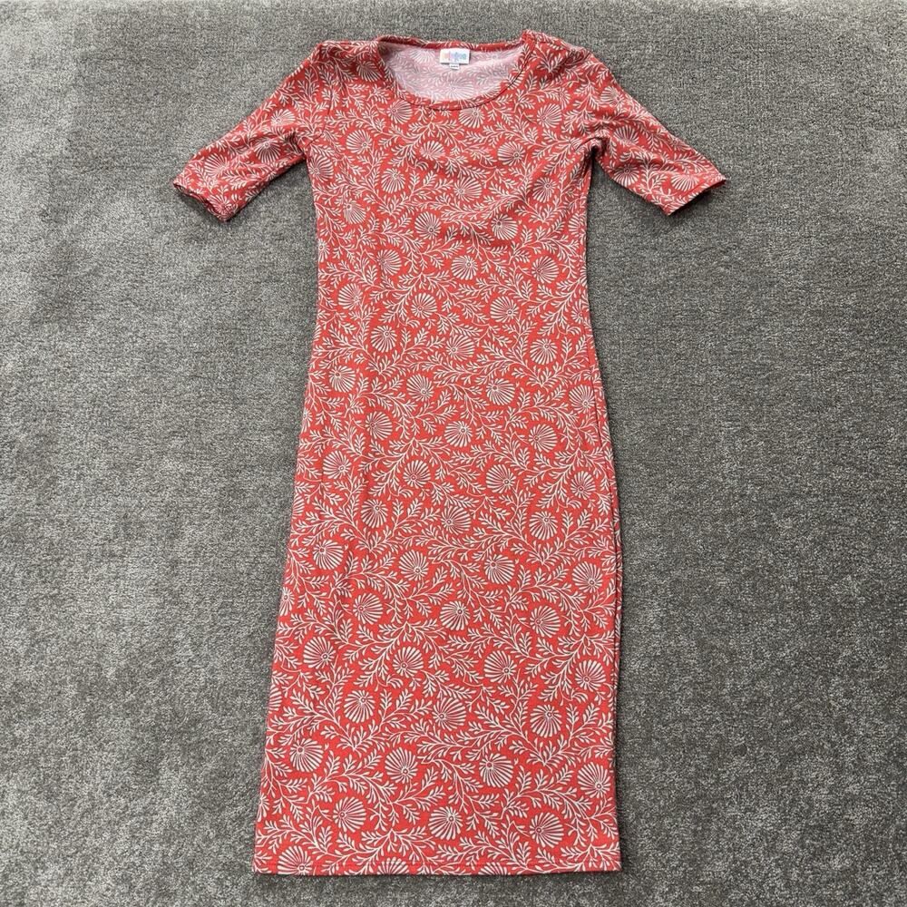 LuLaRoe womens XXS bodycon midi dress red white‎ floral stretch USA made